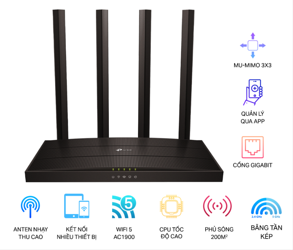 Bộ Phát Wifi TP-Link Archer C80 (Chuẩn AC/ AC1900Mbps/ 4 Ăng-Ten Ngoài/ Wifi Mesh/ 35 User)-hàng chính hãng