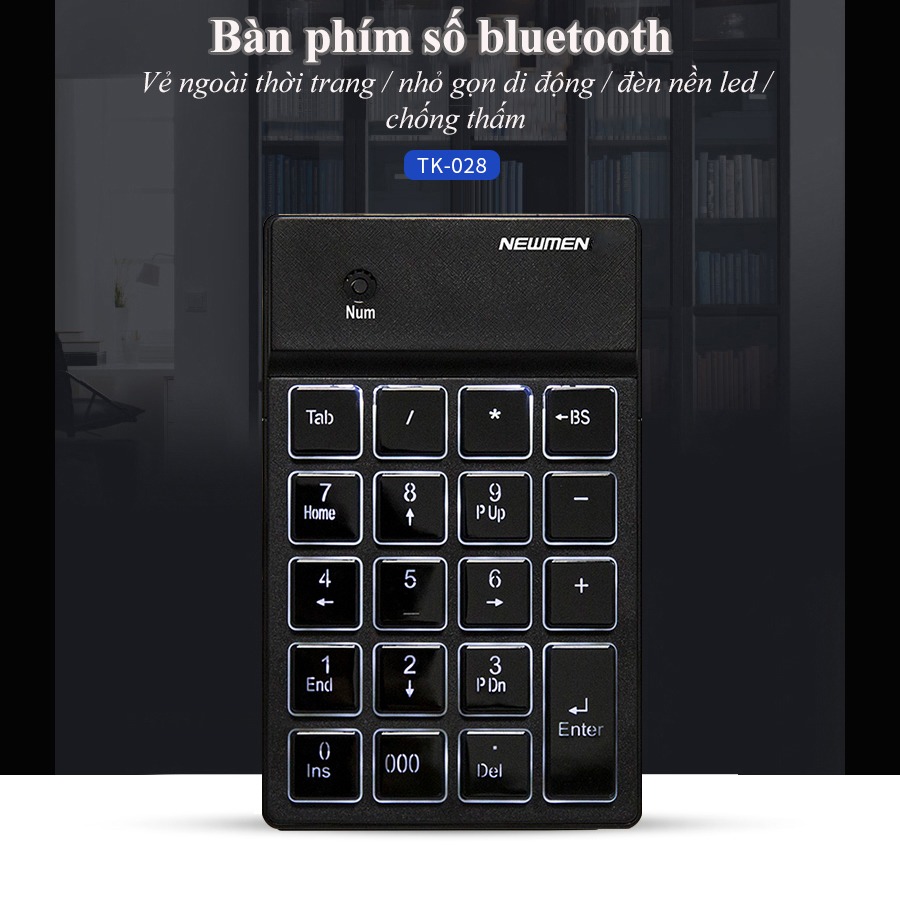 Bàn phím Số không dây Newmen TK-028 ( Bluetooth + LED Keycaps) (Black, Pink) - Hàng Chính Hãng - Hồng