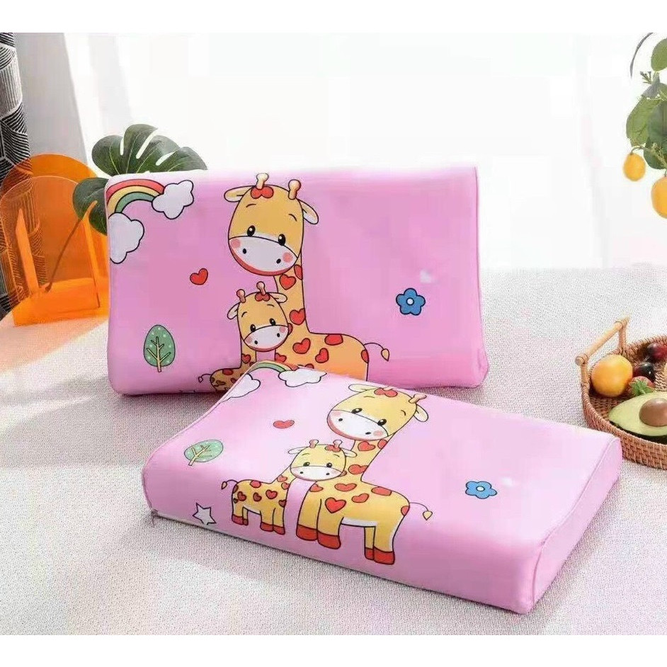 Gối Cao Su Non Cho Trẻ Em ( Vỏ Kèm Ruột ) - Mẹ Con Hươu Cao Cổ Hồng