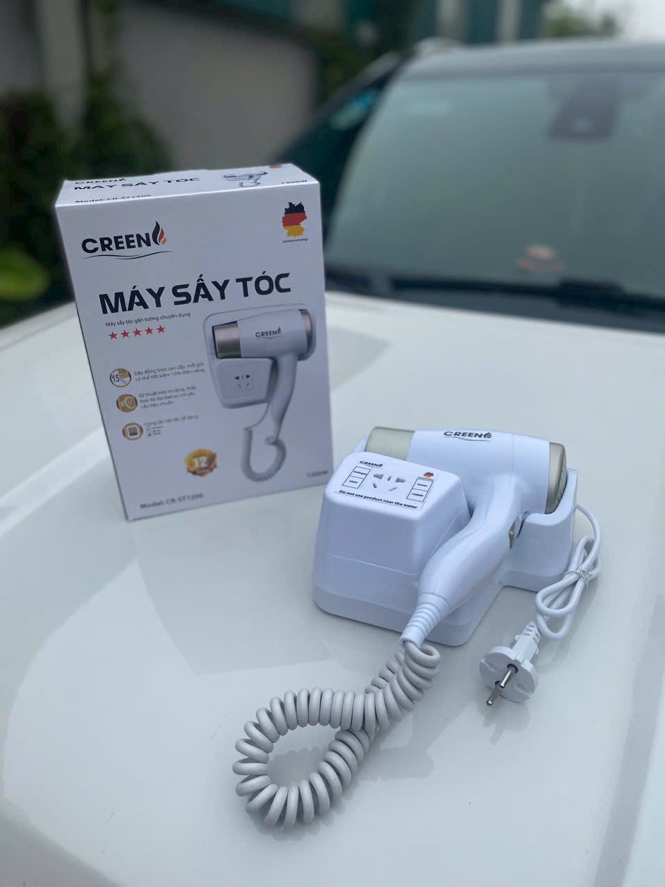 Máy sấy tóc gắn tường CREEN CR-ST1200, sấy nhanh khô, ion âm dưỡng ẩm không hại tóc - Hàng chính hãng