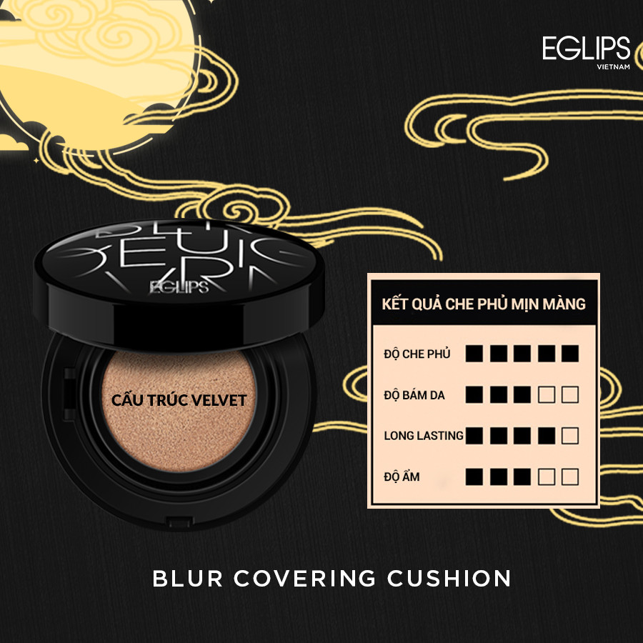 Phấn nước Eglips Blur Covering Cushion (SPF50+/PA+++) 12g (Satin) Lớp nền tự nhiên căng bóng Che khuyết điểm tốt