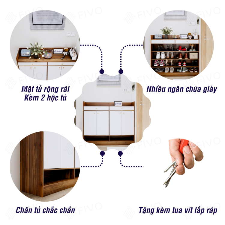 Tủ Giày Dép Gỗ FIVO FS53, Nhiều Ngăn Đựng Giày, Có Cửa Bảo Vệ Giày Dép, Mặt Tủ Rộng Rãi Chứa Được Nhiều Đồ - Ngang 120cm
