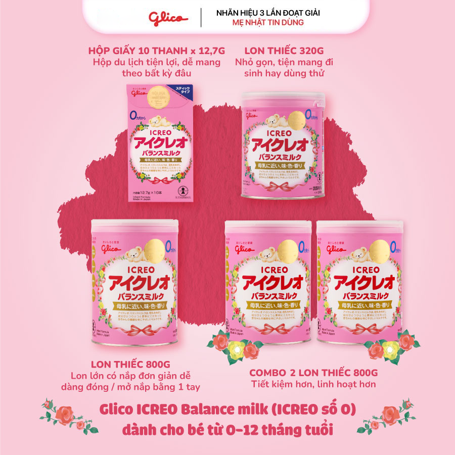 [COMBO 2 TẶNG 5 GÓI] Sữa Bột Glico Icreo Balance Milk 0M Cho Bé 0-12 Tháng (2x800g/Lon)
