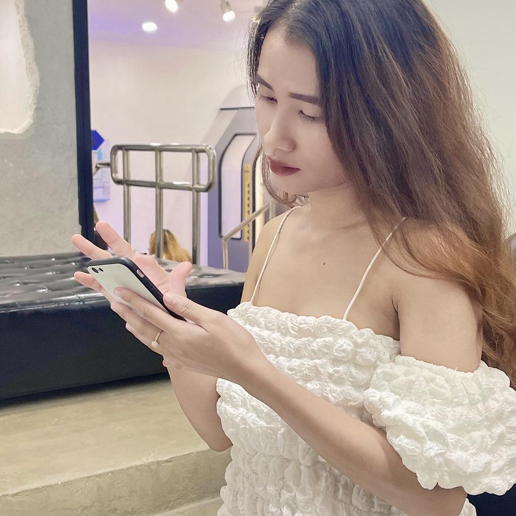 Đầm Babydoll nữ phối 2 Dây Tay Bèo Trễ Vai Chất Thun Gân Xốp Mềm Mịn Bồng Bềnh sang chảnh bkfrreship