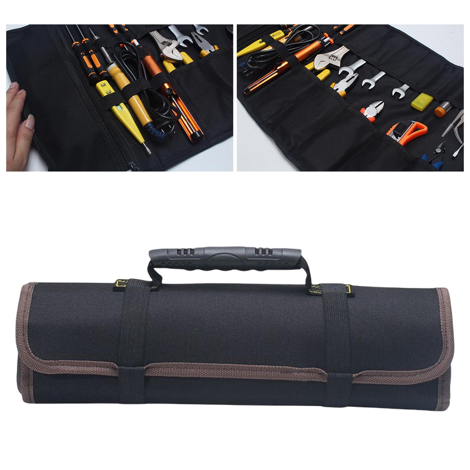 Roll up Tool Bags Wrap Roll Organizer Carry Bag Canvas Carrying Handles Wrench Pouch for Repair Tools Screwdriver Motorcycle Electricians