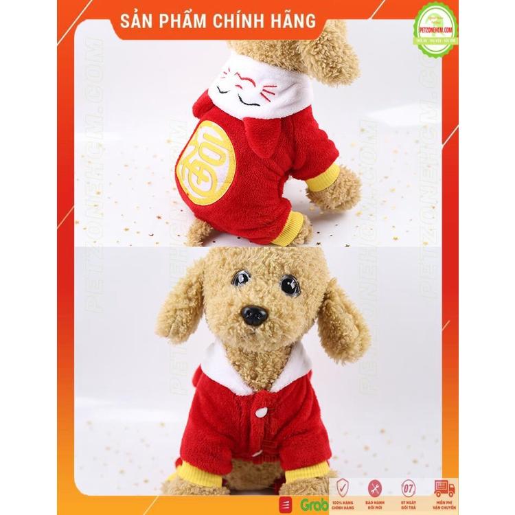 Áo cho chó ngày tết - áo cho mèo in hình đồng tiền vải lông 4 chân, thiết kế áo mùa đông cho chó mèo