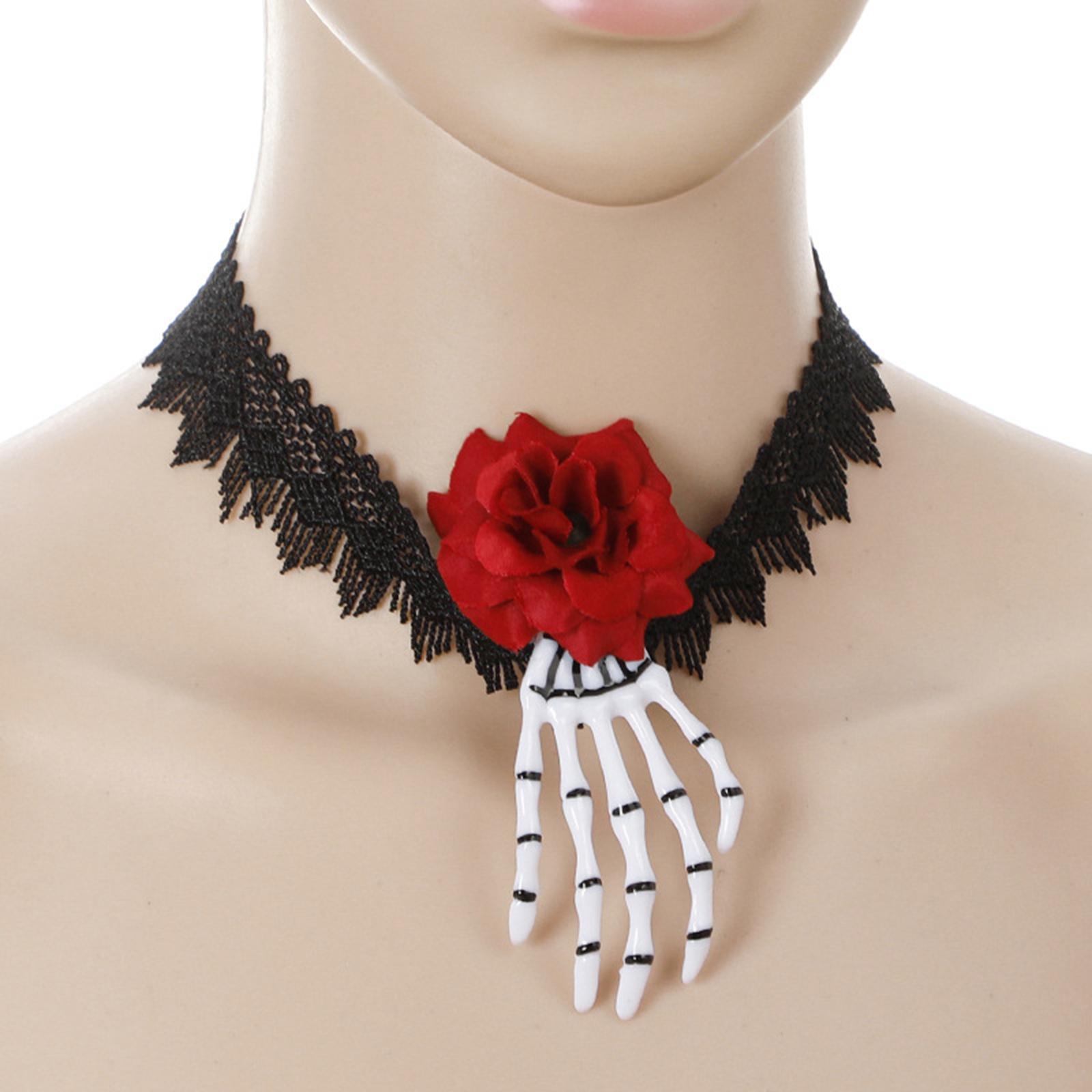 Punk Style Necklace Halloween Pendant Necklace Halloween Gifts Makeup Jewelry Retro Style Lace Neck Chain for Holidays Halloween Prom