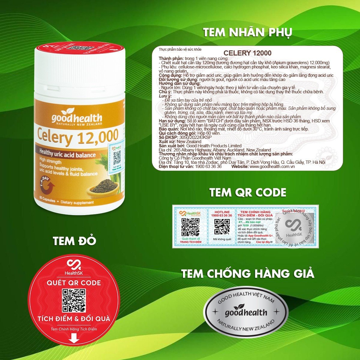 Viên uống hạt cần tây hỗ trợ điều trị Gout Goodhealth Celery 12000 hộp 60 viên