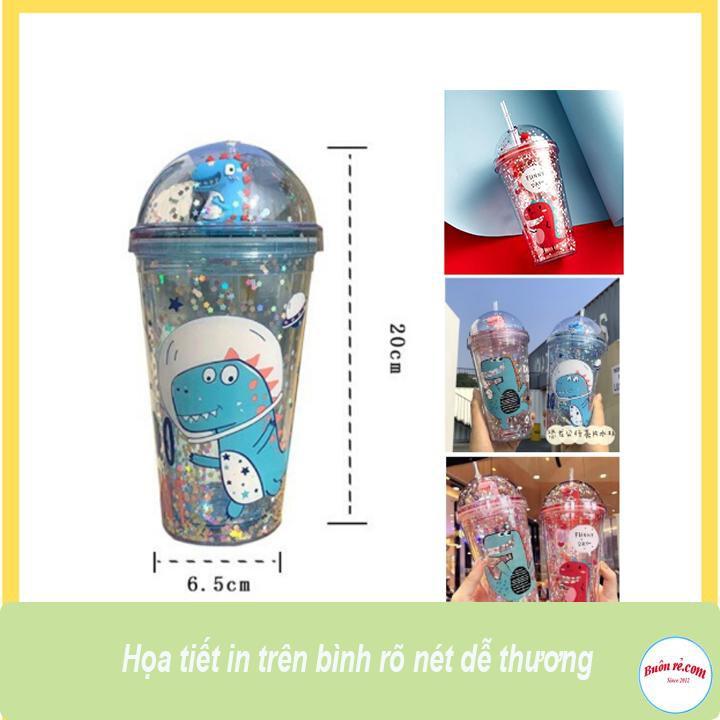 Bình Nước Khủng Long 3D Kim Tuyến Dung Tích 500ml Xinh Xắn 00653
