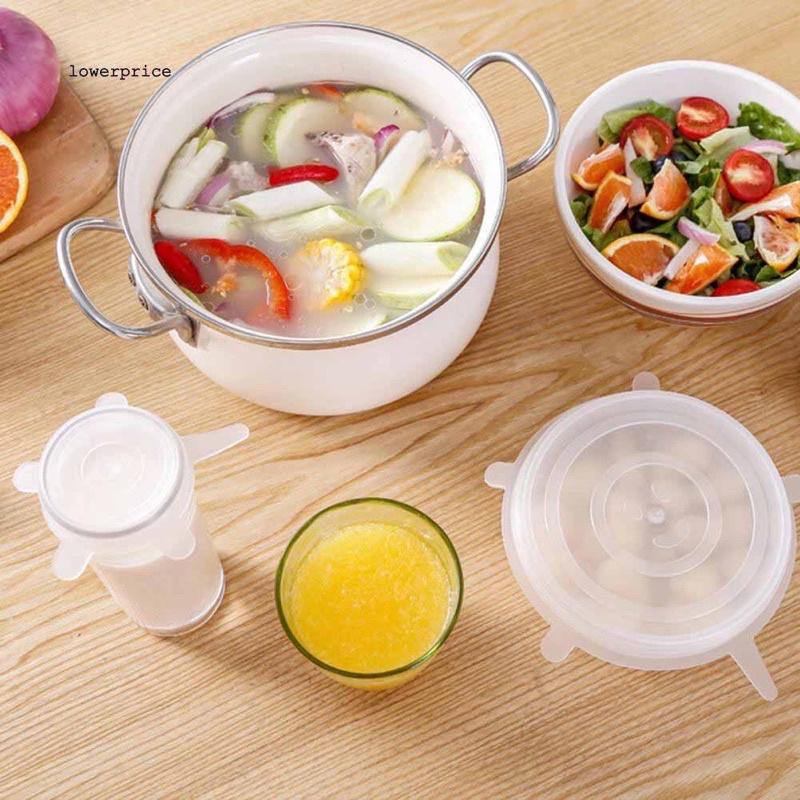 BỘ 6 NẮP ĐẬY SILICON DÙNG TRONG TỦ LẠNH, LÒ VI SÓNG BẢO QUẢN THỨC ĂN