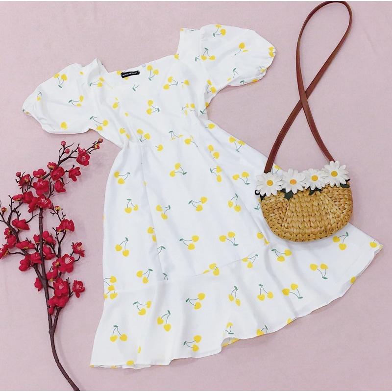 Đầm váy cherry vàng cúp ngực