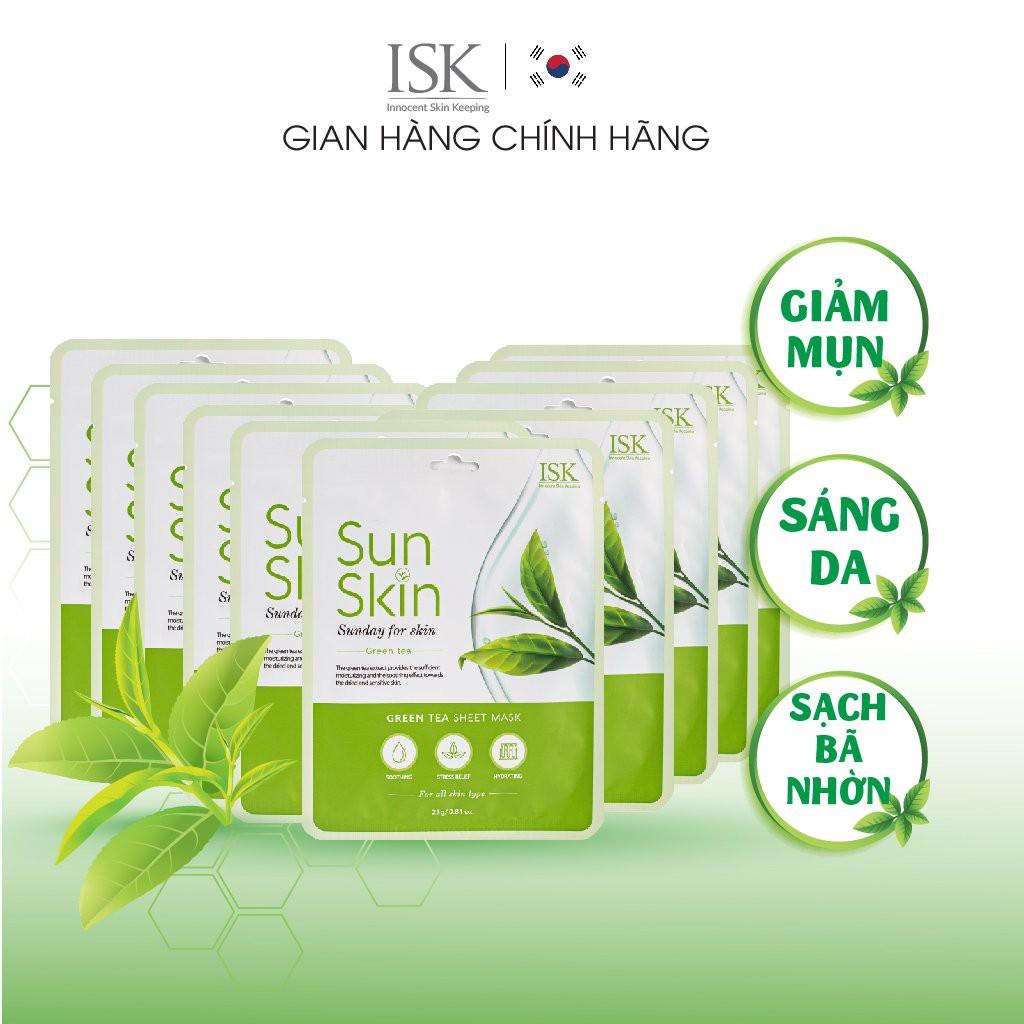 Combo 10 Mặt Nạ Trà Xanh ISK SunSkin Green Tea Sheet Mask Giảm Mụn, Sáng Da, Sạch Bã Nhờn