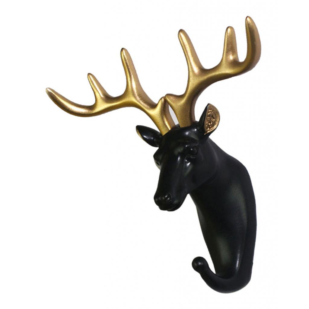 2Pcs Resin Animal Head Hook Hat Key Wall Hanger Black-Golden Decoration