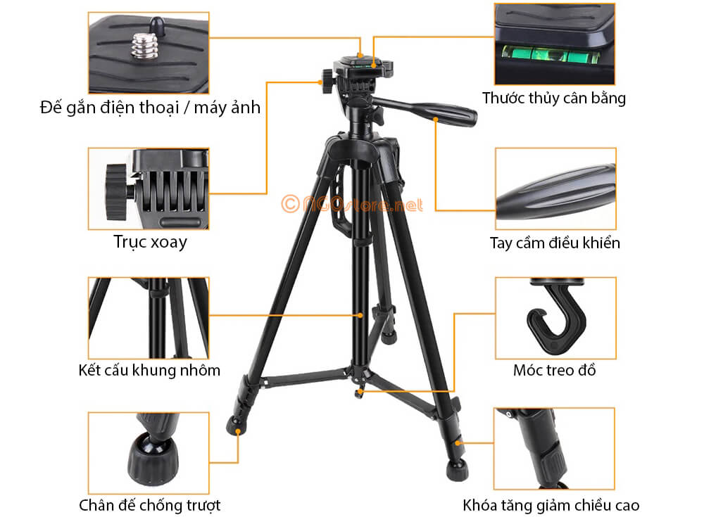 Chân đế dùng cho máy ánh điện thoại kiểu mới tripod 3366 - Tặng kèm remote và túi đựng - Hàng chính hãng