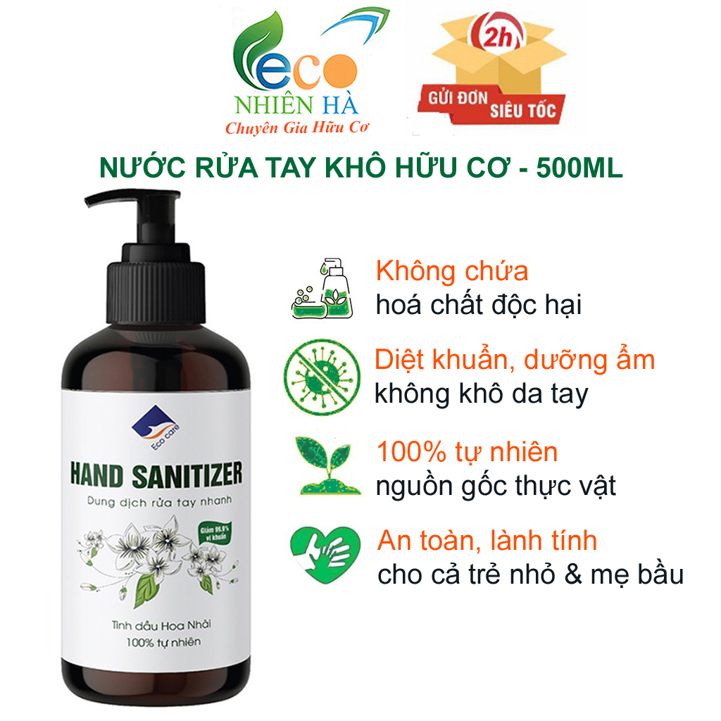 Nước rửa tay ECOCARE 500ml hữu cơ, nước rửa tay khô diệt khuẩn siêu nhanh, an toàn trẻ nhỏ