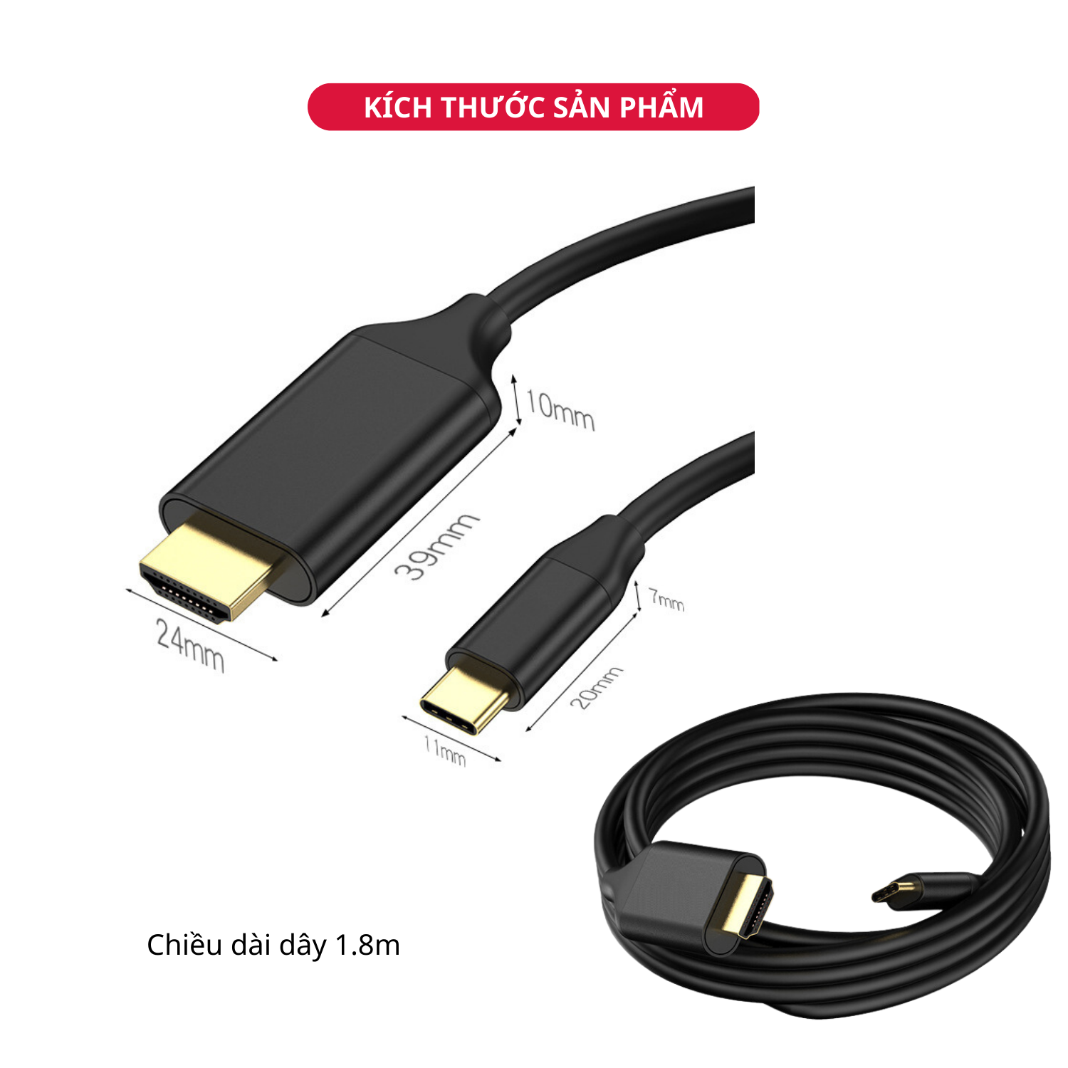 Dây Cáp Type C To HDMI 4K 60Hz Thunderbolt 3 Dài 1.8M  - Hàng Chính Hãng Tamayoko