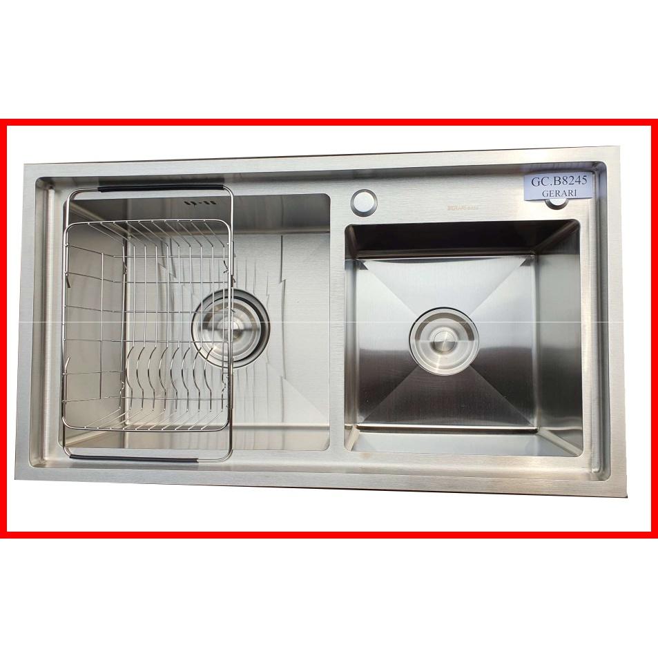 Chậu rửa 2 hố lệch phụ kiện đi kèm chât liệu Inox 304 cao cấp mã GC.B8245 thương hiệu GERARI