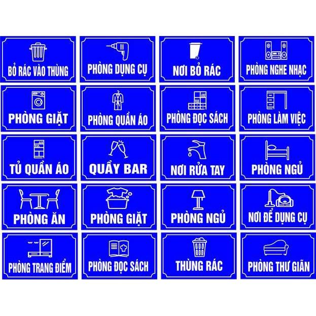 Bảng phòng khách, nghe nhạc, phòng tắm, phòng gia đình, thư giãn, toilet, phòng ăn, cấm lửa....