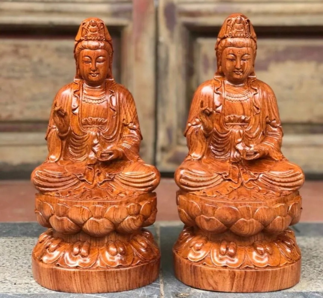 Tượng Phật bà Quan Âm- Phật Ông gỗ hương nguyên khối cao 50cm