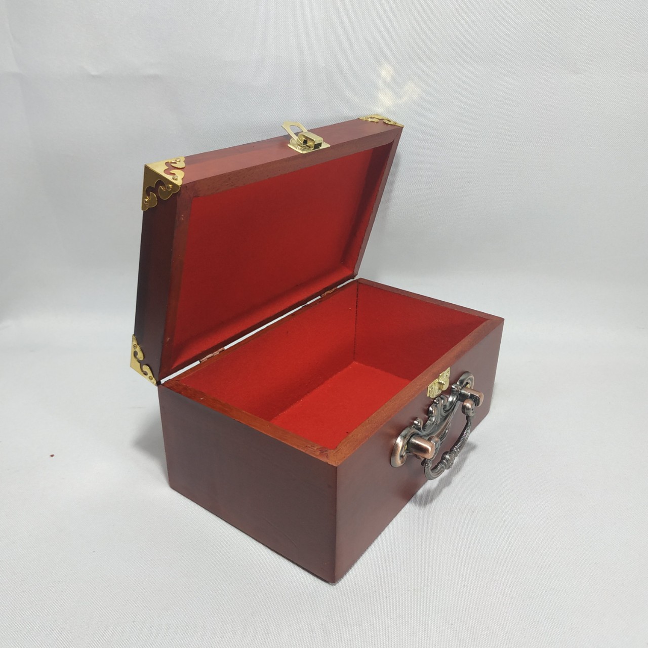 Hộp đựng con dấu - hộp đựng trang sức bằng gỗ hương mặt chữ thọ vàng size 19