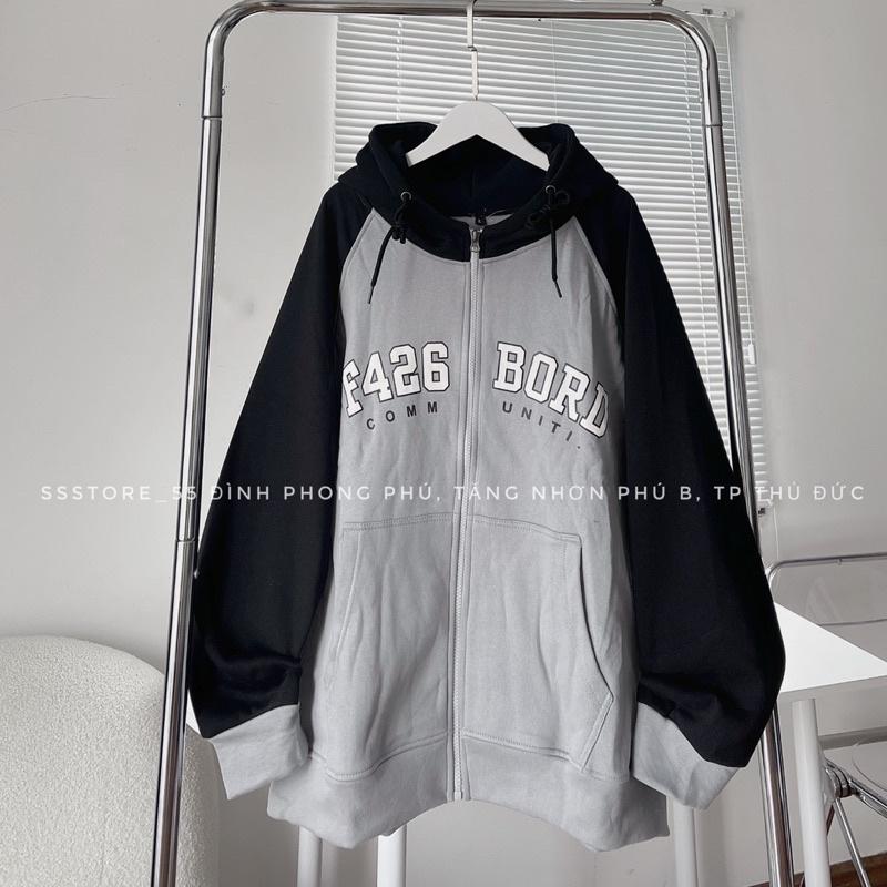 Áo khoác hoodie zip F426 phối tay V2 có nón vải nỉ bông 2 màu form rộng unisex nam nữ