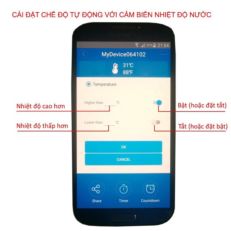 Ổ cắm thông minh kèm cảm biến nhiệt độ nước kiểm soát bằng smartphone