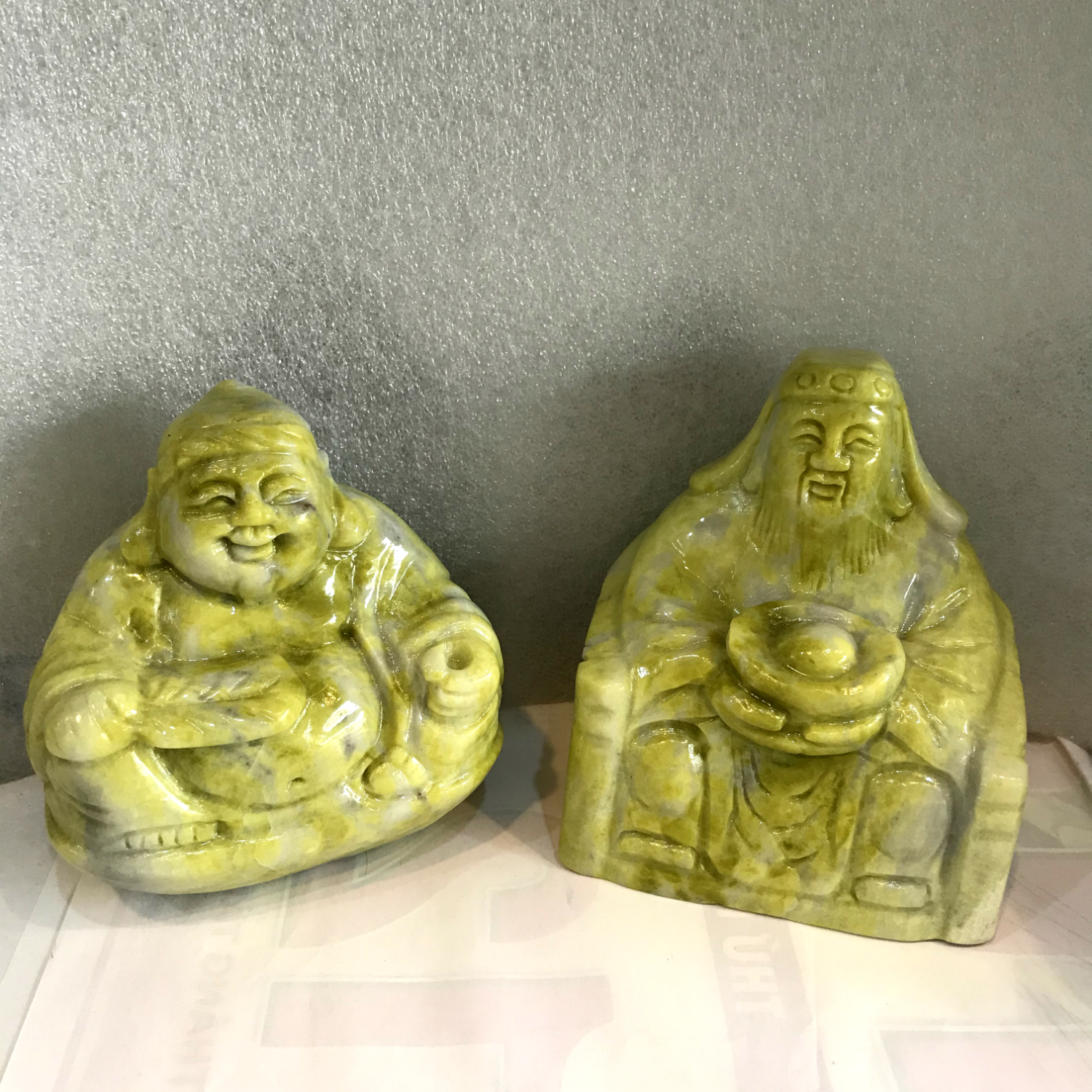 Tượng thần tài thổ địa đá tự nhiên xanh chất ngọc serpentine đá việt nam