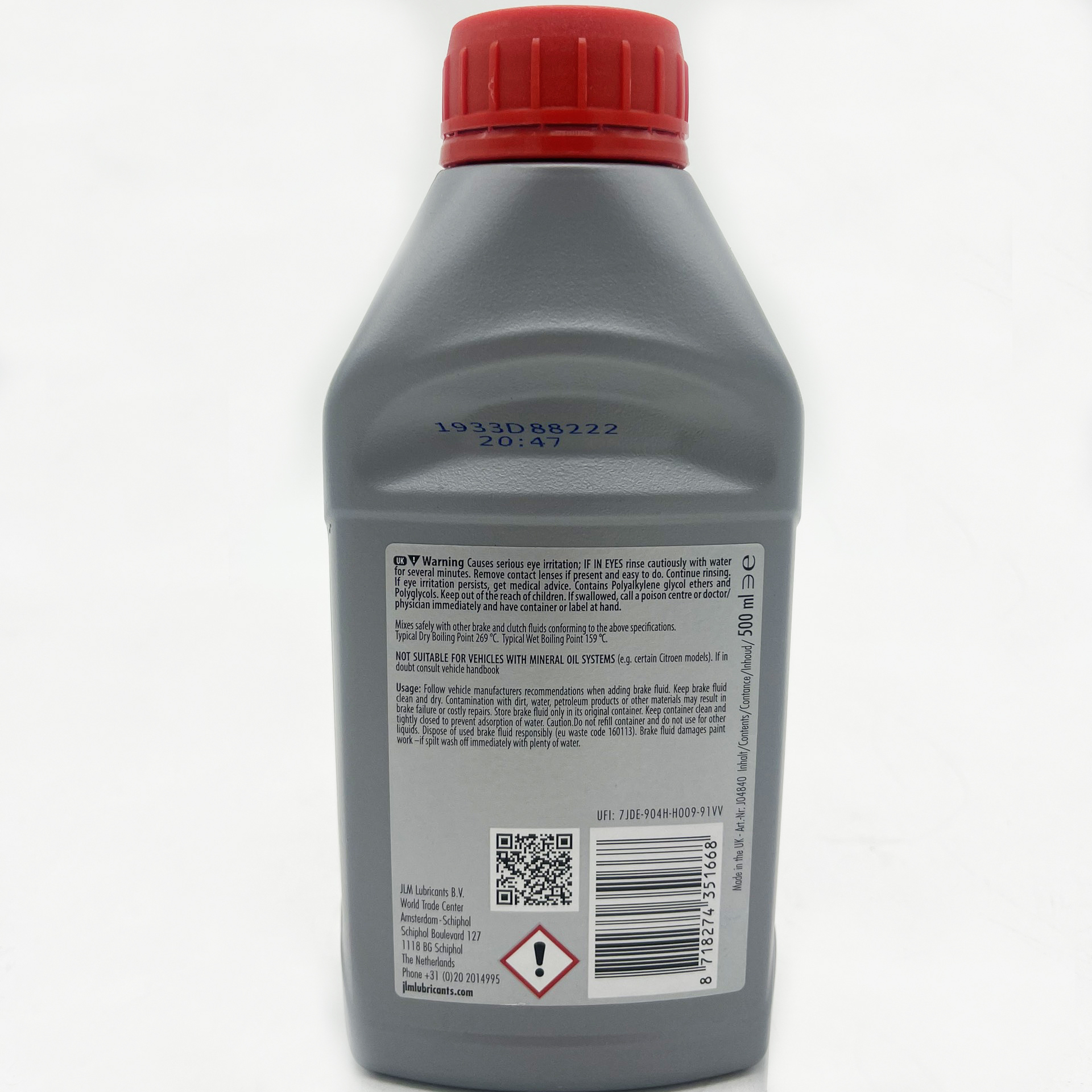 Dầu phanh Dot 4 (Brake Fluid) cho ô tô xuất xứ JLM Hà Lan, J04845 dung tích 1000ml, tiêu chuẩn ISO 4925 (Classes 3 &amp; 4)