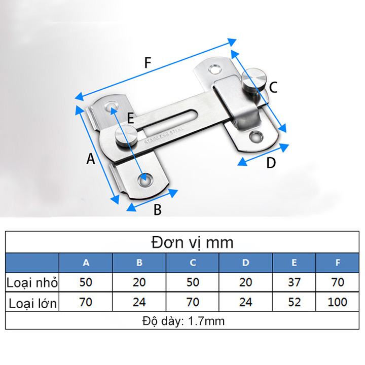 Bộ chốt cài cửa trượt, cửa lùa có then cài làm bằng inox 201 không gỉ