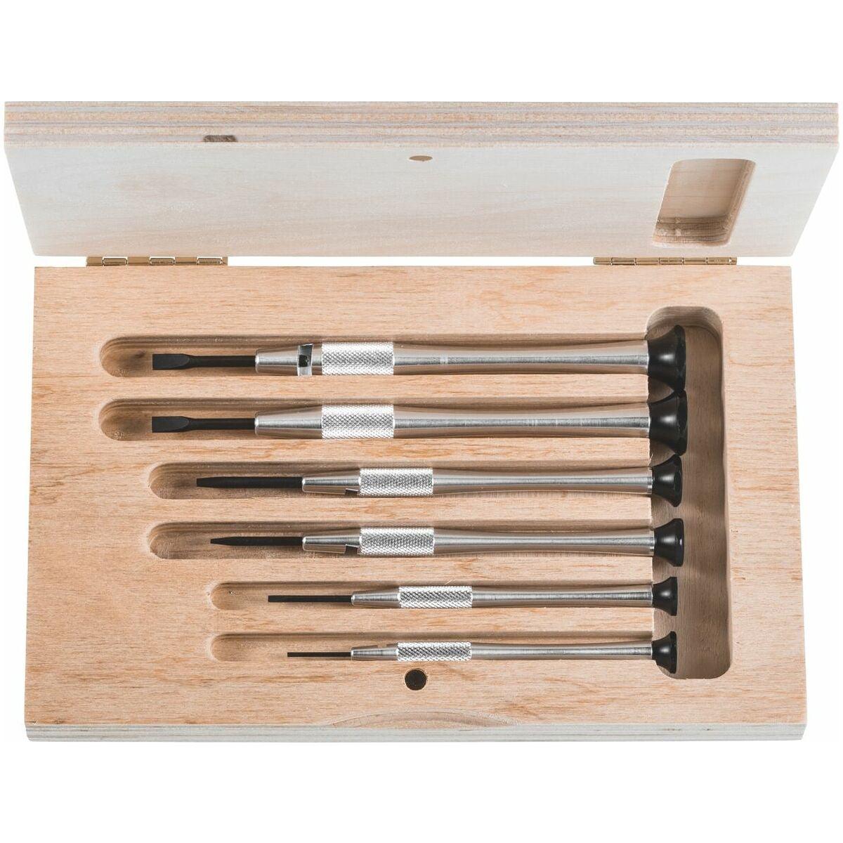 Bộ Tua Vít Holex Cho Thợ Sửa Đồng Hồ Gồm 6 Cây Với Tay Cầm Nhôm Đựng Trong Hộp Gỗ - Hàng Chính Hãng 100% từ Đức