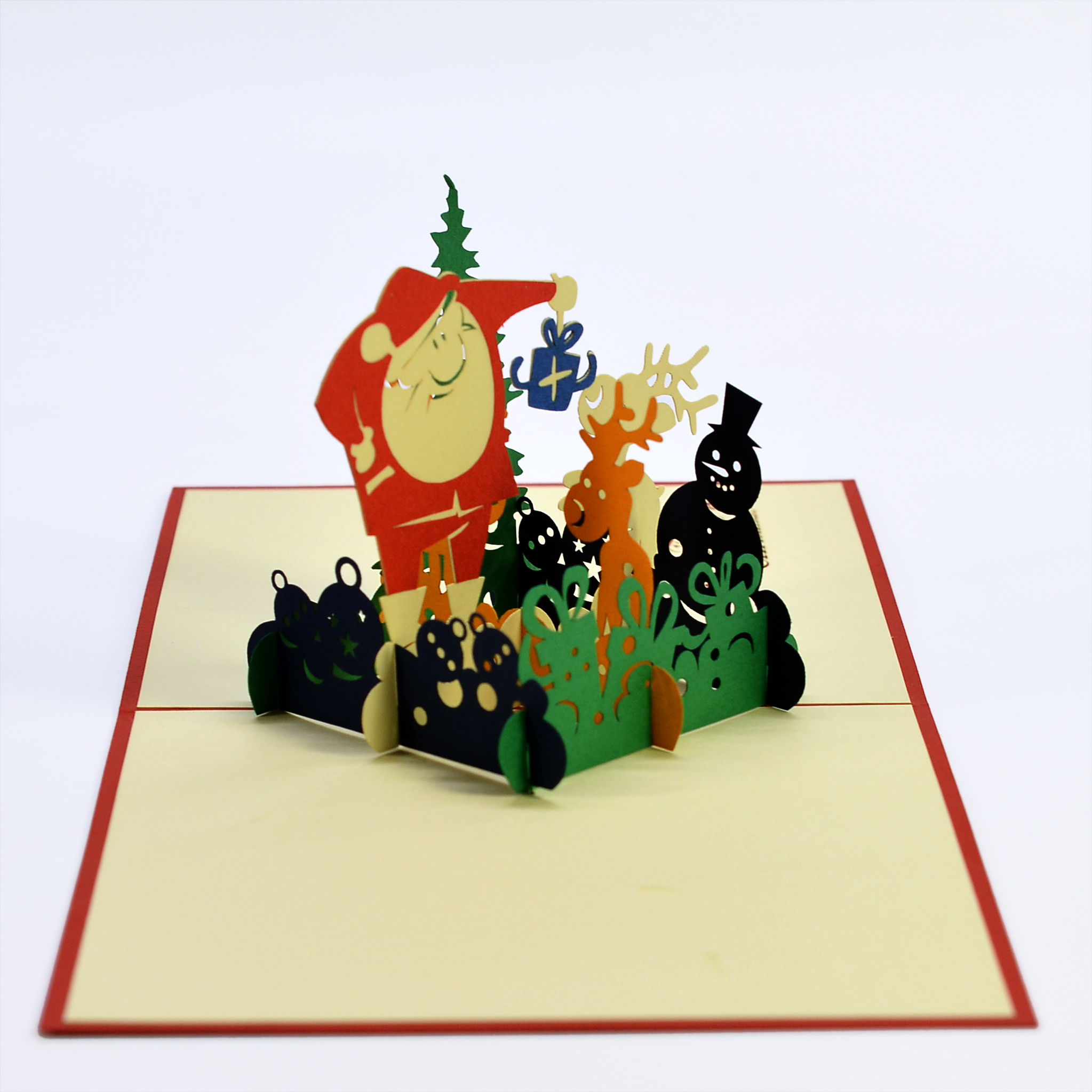 Thiệp 3D handmade Santa Clause & Reindeer - Ông già Noel cùng chú Tuần lộc size 15x15cm CN111