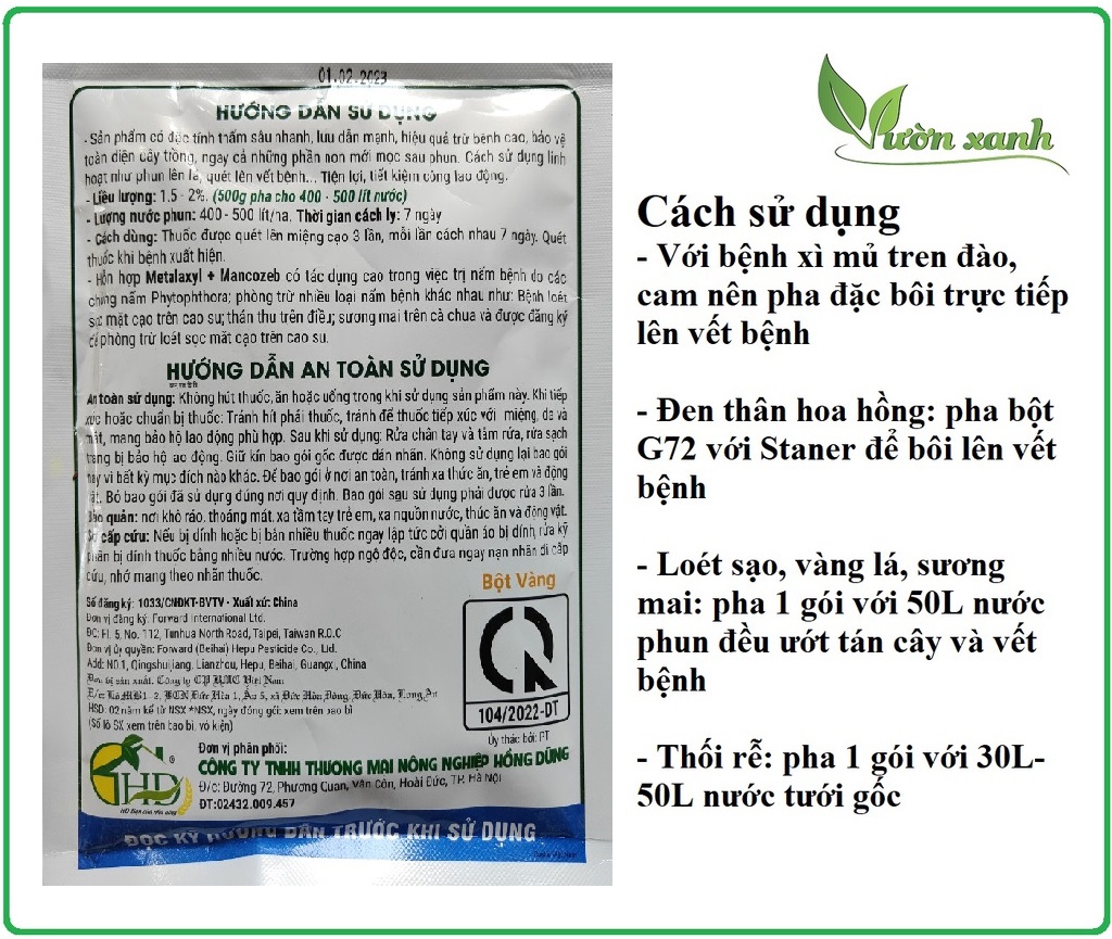 Bột Mancozeb G72 chuyên xử lý xì mủ trên bưởi, đào, loét, thối quả gói 100gr