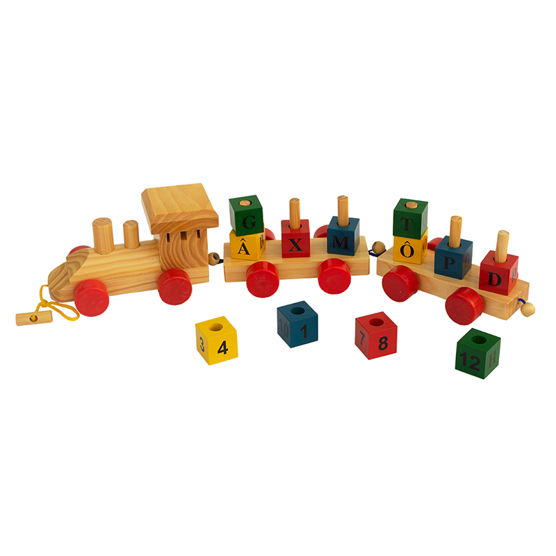 ĐOÀN TÀU CHỞ SỐ VÀ CHỮ BẰNG GỖ - TẬP LÀM QUEN, NHẬN BIẾT CON SỐ VÀ CHỮ CÁI - Hàng Chính Hãng