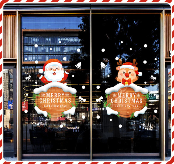 Decal trang trí Noel - Ông già Noel và tuần lộc cầm