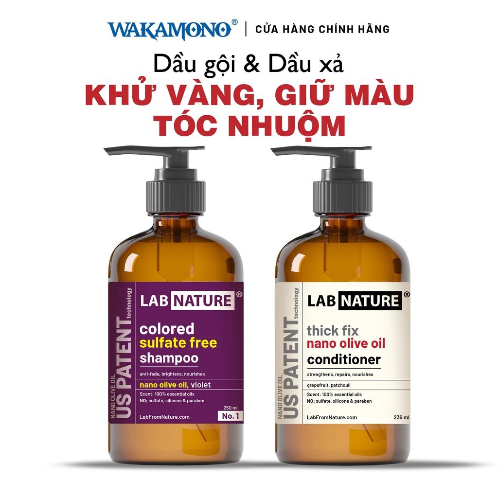 Combo Dầu Gội và Dầu Xả Khử Vàng, Giữ Màu Tóc Tẩy Nhuộm Lab Nature - Công Nghệ Nano Olive Oil