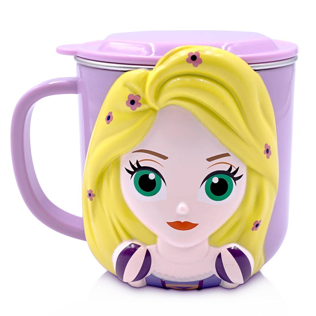 Ly cốc giữ nhiệt Disney hình Rapunzel công chúa tóc dài 3D có nắp và quai cầm cho bé - 260ml