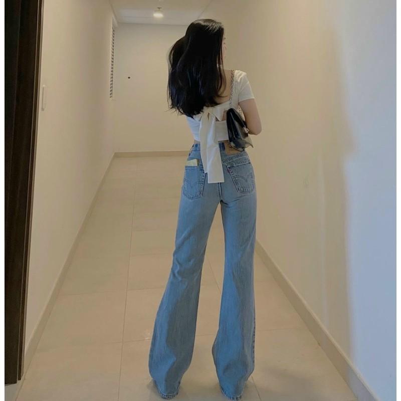 Áo hở lưng croptop tay ngắn buộc nơ có mút ngực kx