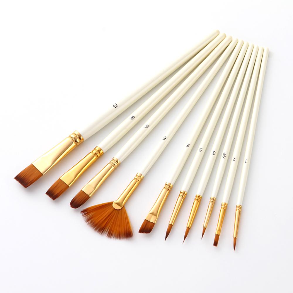 10 cái Bàn chải Sơn Nylon cho Nghệ sĩ Acrylic Aquarelle Bột màu Dầu màu nước
