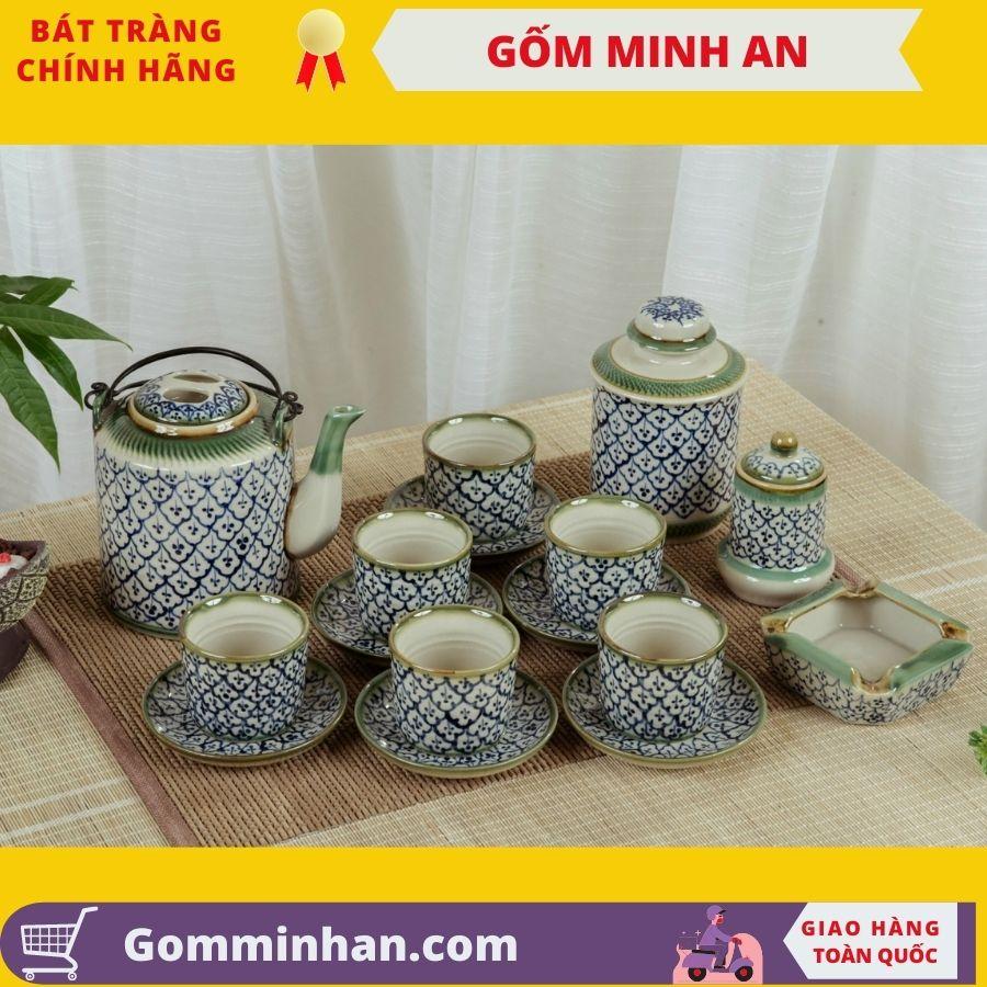 Bộ Ấm Tích Sứ men tro cổ- Gốm Sứ Bát Tràng- gốm Minh An dung tích 1.2lit