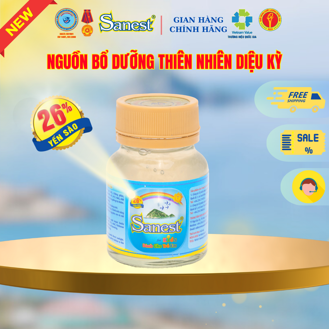 NEW [ Combo 2 hộp ] Nước Yến sào Khánh Hòa Sanest 26% - Dành cho trẻ em