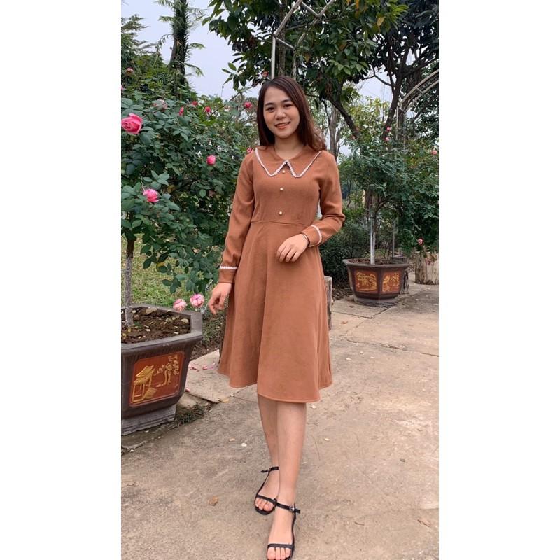 Váy nhung Hàn khoá dọc