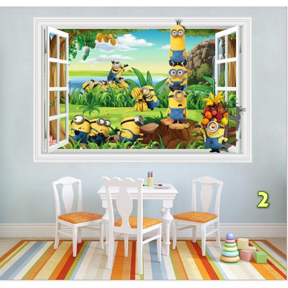 Decal cửa sổ 3D minion và vườn chuối