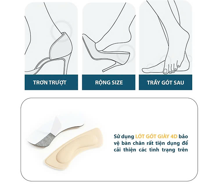 Bộ 2 cặp lót giày 4D bảo vệ gót chân và chống tuột gót giày (loại bầu) 1 CẶP KEM VÀ 1 CẶP ĐEN