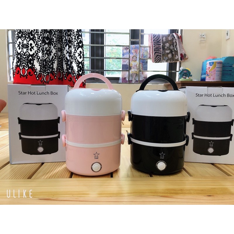 Hộp cơm văn phòng cắm điện nấu cơm và thức ăn tự động siêu nhanh, thiết kế 3 tầng với 3 khay đựng bằng inox cao cấp