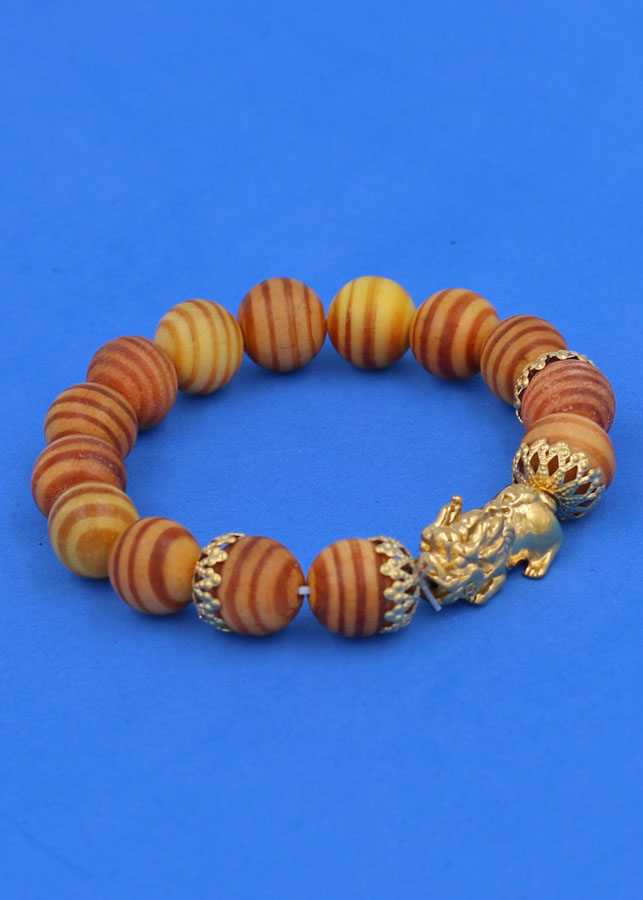 Vòng tay chuỗi hạt Gỗ Huyết Rồng 12 ly - cẩn Tỳ Hưu Phong Thủy inox vàng VGHRTHBKV12