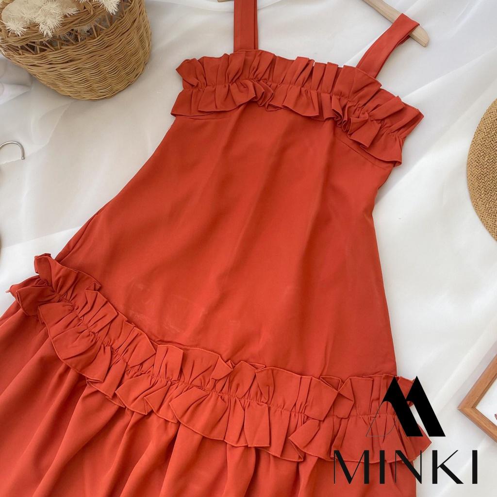 VÁY DÂY BẢN TO CỔ VUÔNG - CHẤT KAKI COTTON CAO CẤP - MÀU CAM