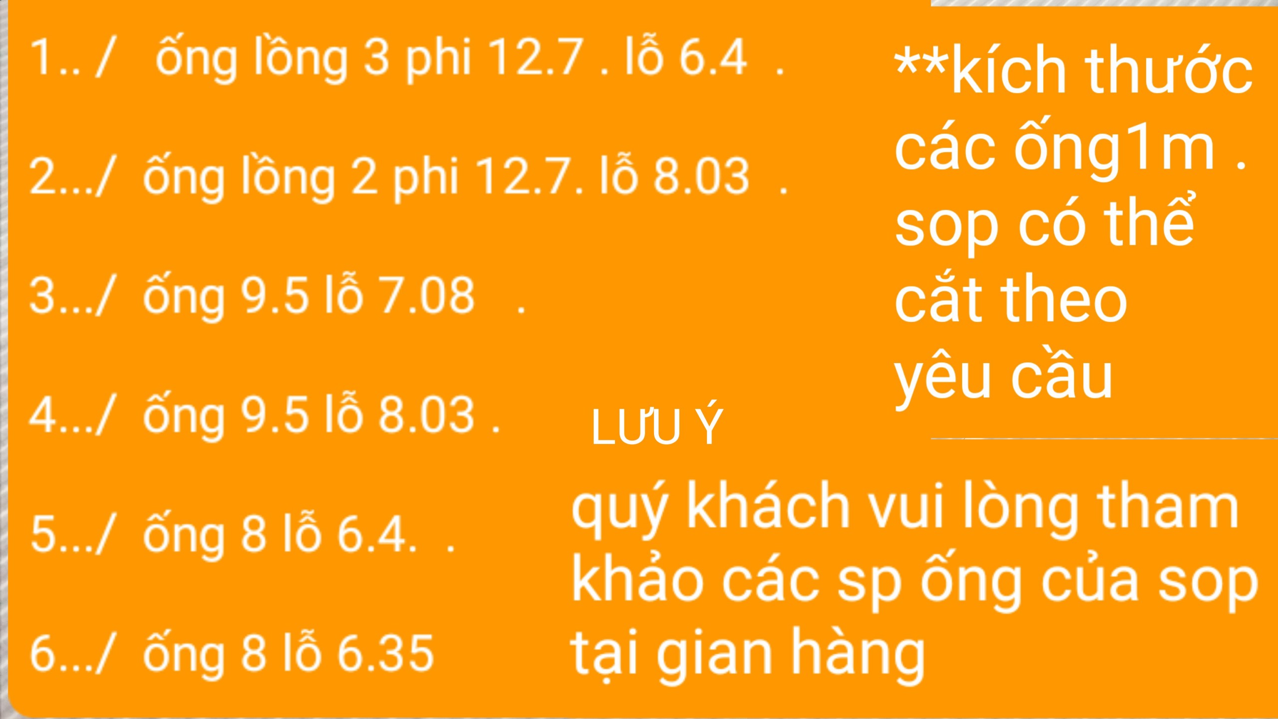 ỐNG 12.7 INOX . LỖ TRONG 8.03