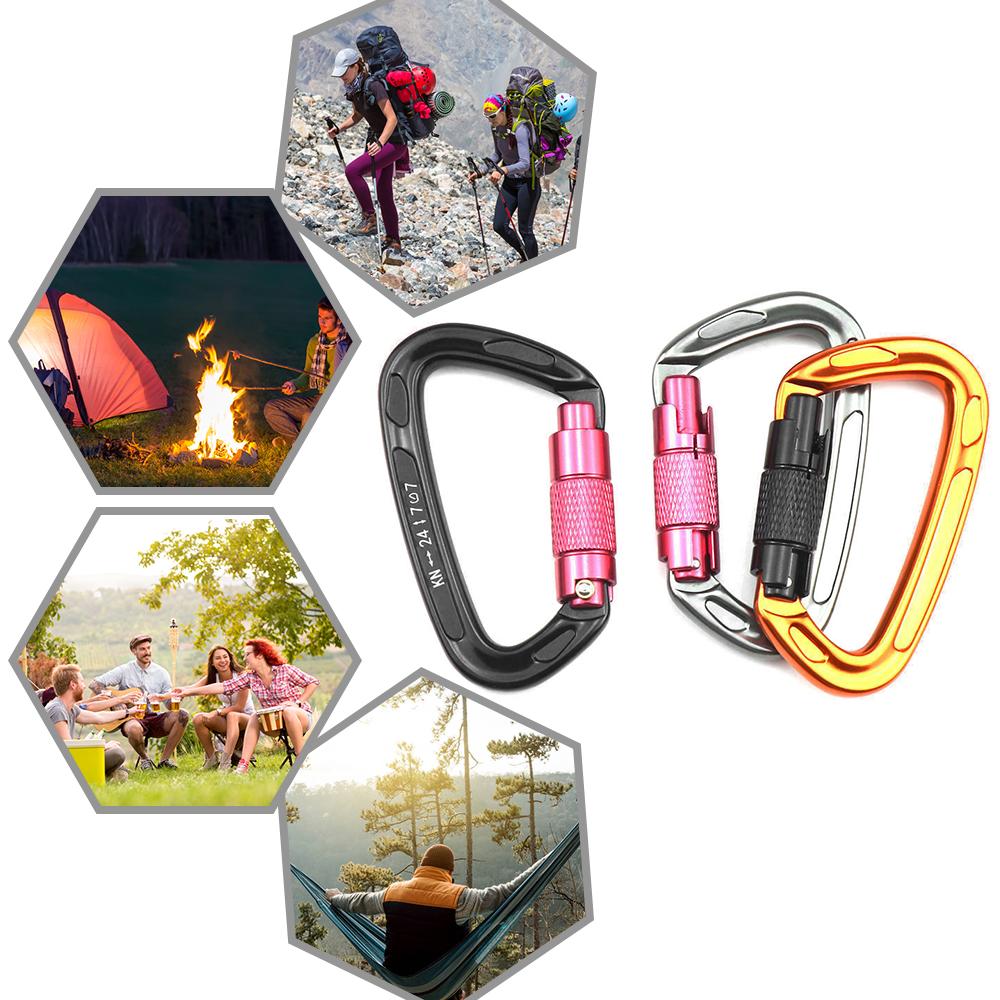 Móc khóa Carabiner, cổng khóa tự động 24KN để đi leo núi, cắm trại dã ngoại