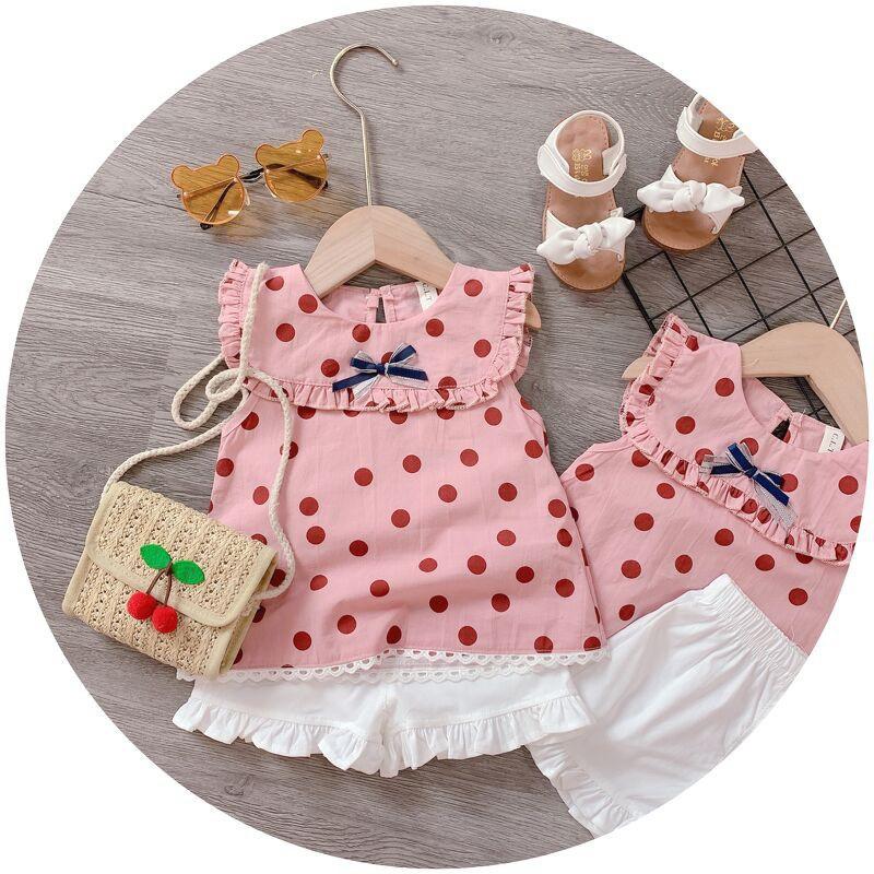 BÁN SỈ - BỘ CHẤM BI HỒNG SÁT NÁCH + QUẦN BÈO TRẮNG BÉ GÁI