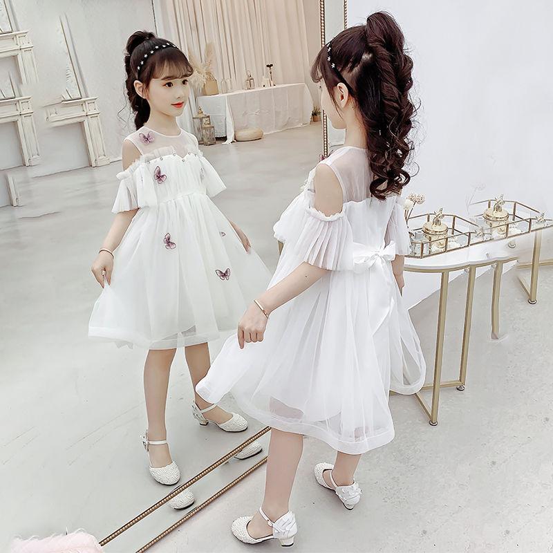 CHENGRUI Cô gái ăn mặc mùa hè váy trẻ em lưới váy công chúa đỏ váy cô gái nhỏ phong cách phương Tây fluffy lụa váy nàng tiên